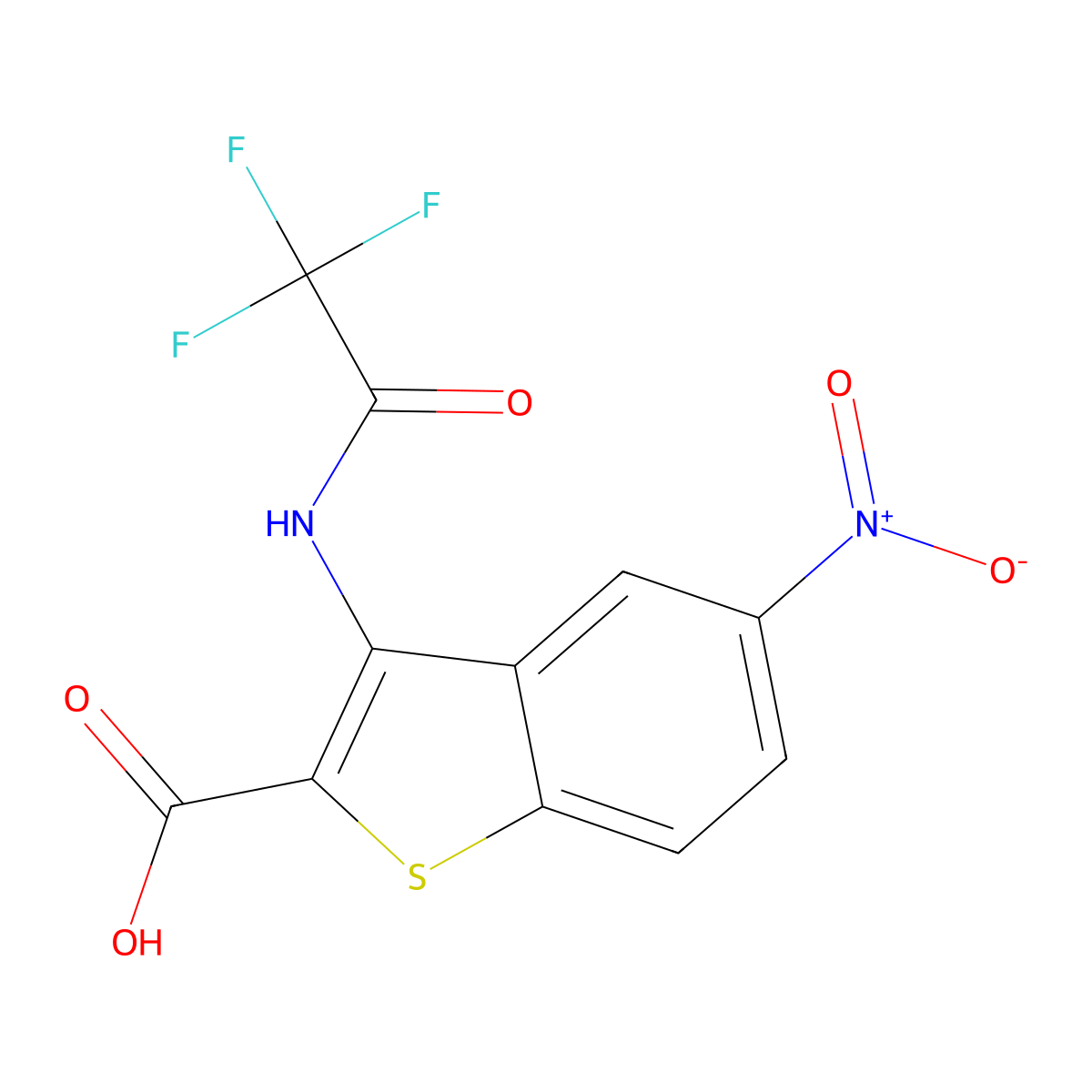 5-Nitro-3-(2,2,2-trifluoroacetamido)-1-benzothiophene-2-carboxylic acid molecular structure, CAS 2680901-43-1