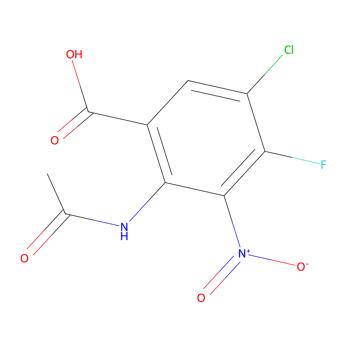 5-Chloro-2-acetamido-4-fluoro-3-nitrobenzoic acid molecular structure, CAS 2680901-50-0