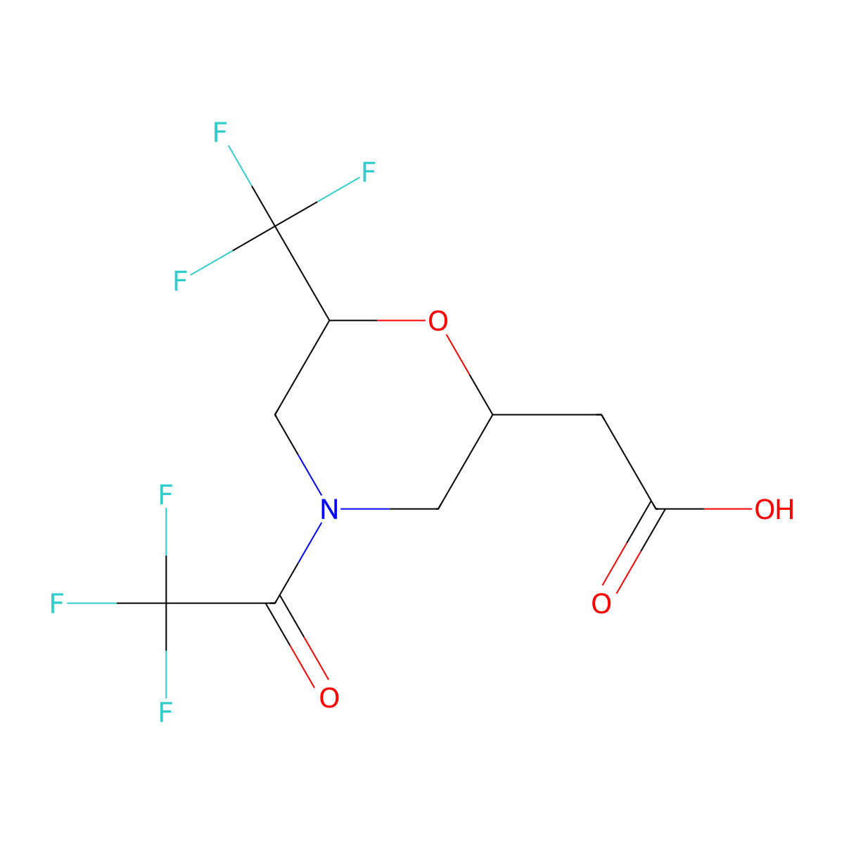 2-[4-(2,2,2-Trifluoroacetyl)-6-(trifluoromethyl)morpholin-2-yl]acetic acid molecular structure, CAS 2680901-75-9