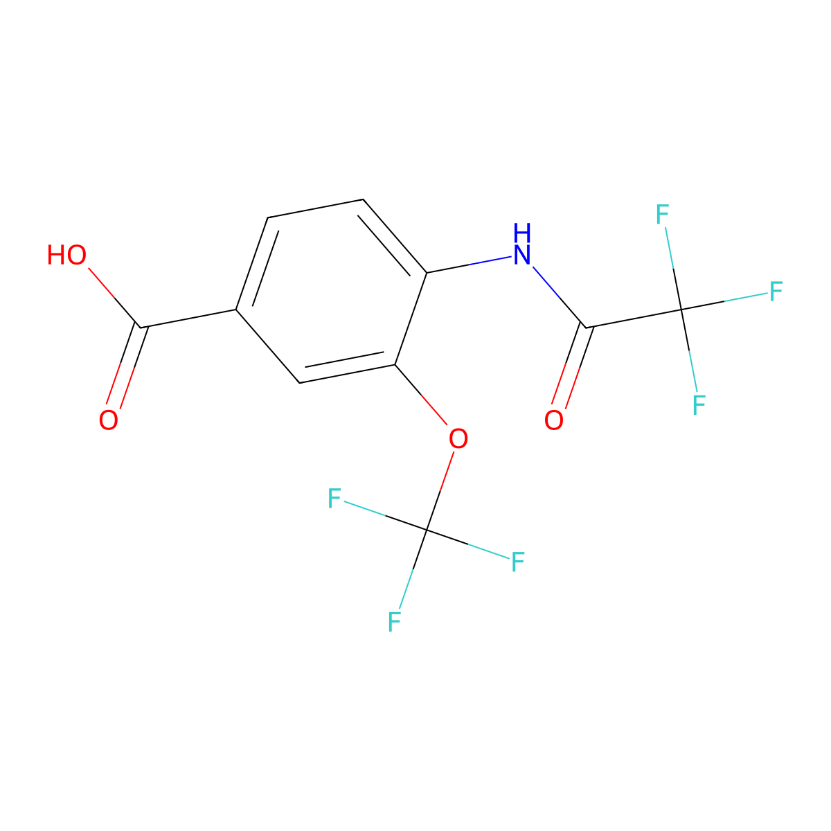 4-(2,2,2-Trifluoroacetamido)-3-(trifluoromethoxy)benzoic acid molecular structure, CAS 2680901-84-0