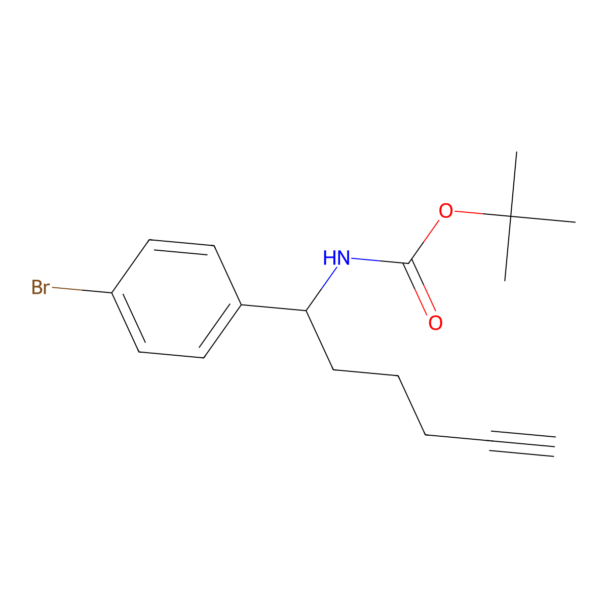 tert-butyl N-[1-(4-bromophenyl)hex-5-yn-1-yl]carbamate molecular structure, CAS 2680901-85-1