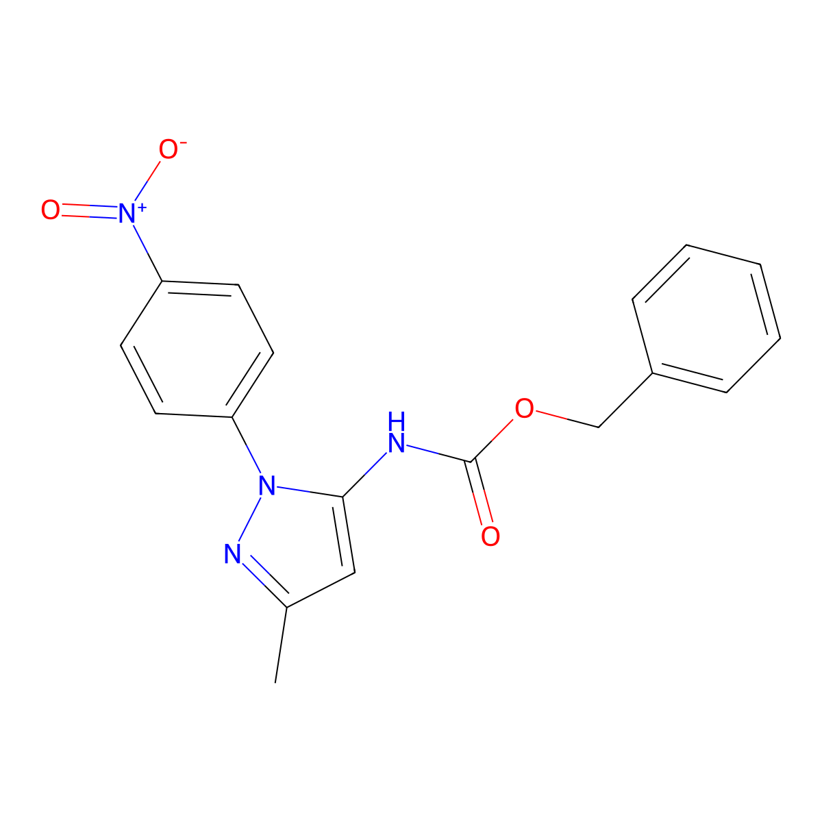 benzyl N-[3-methyl-1-(4-nitrophenyl)-1H-pyrazol-5-yl]carbamate molecular structure, CAS 2680901-88-4