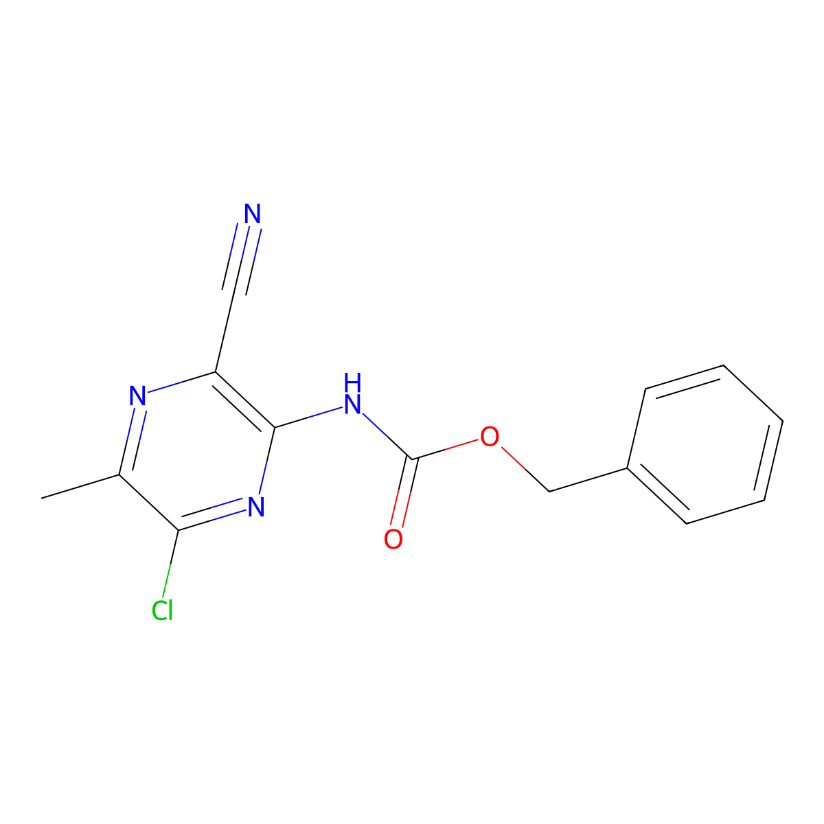 benzyl N-(6-chloro-3-cyano-5-methylpyrazin-2-yl)carbamate molecular structure, CAS 2680901-98-6