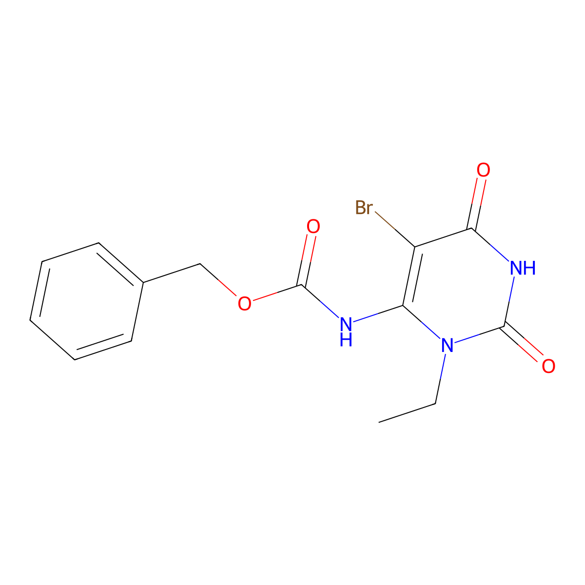 benzyl N-(5-bromo-3-ethyl-2,6-dioxo-1,2,3,6-tetrahydropyrimidin-4-yl)carbamate molecular structure, CAS 2680902-20-7