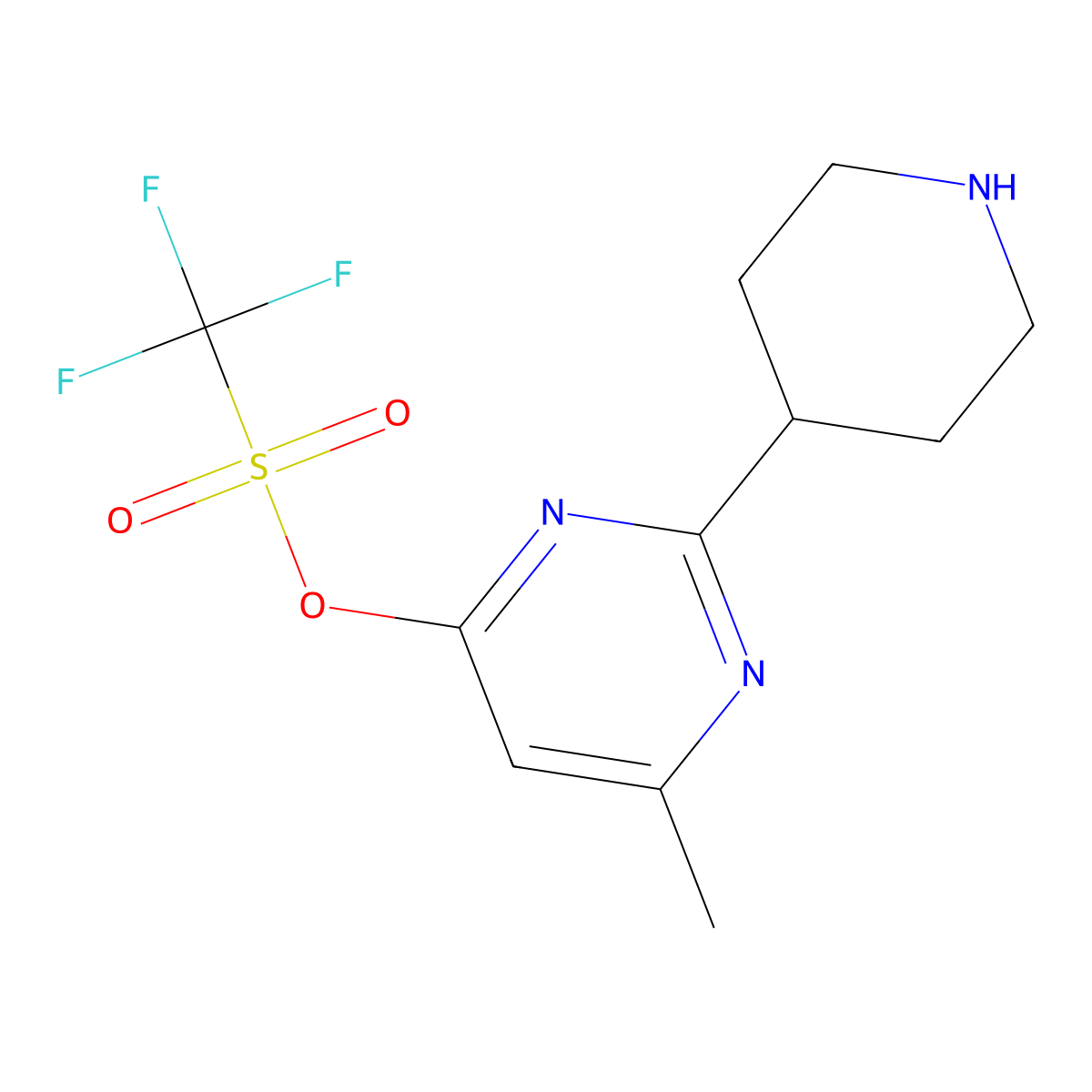 6-Methyl-2-(piperidin-4-yl)pyrimidin-4-yl trifluoromethanesulfonate molecular structure, CAS 2680902-23-0