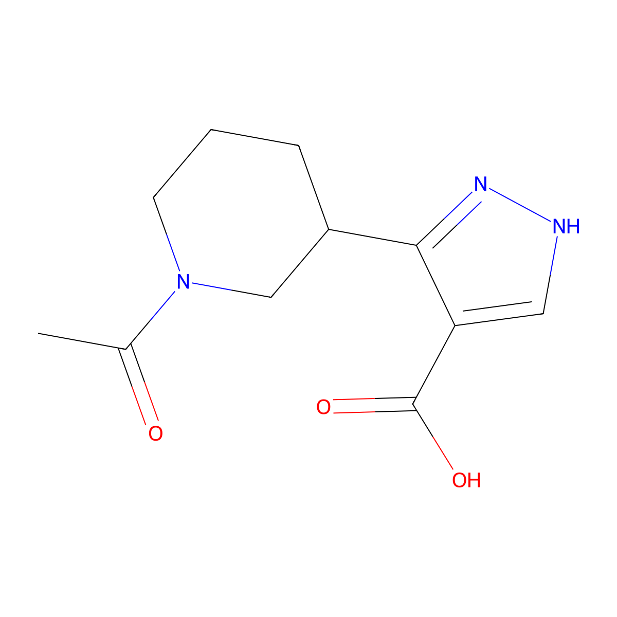 3-(1-acetylpiperidin-3-yl)-1H-pyrazole-4-carboxylic acid molecular structure, CAS 2680902-26-3