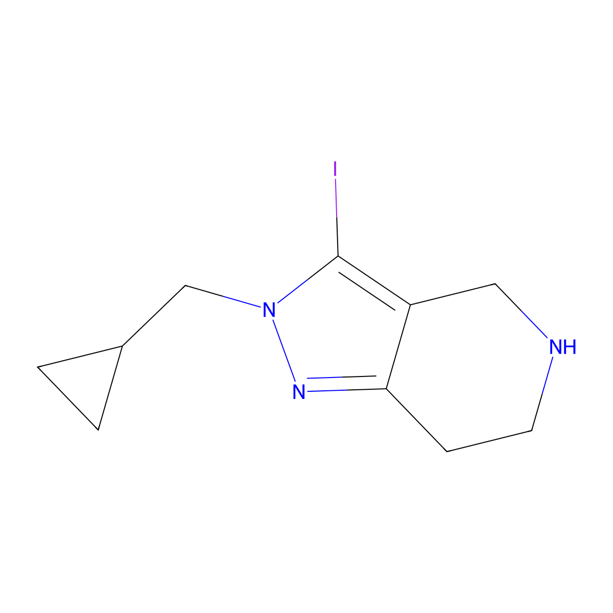 2-(cyclopropylmethyl)-3-iodo-2H,4H,5H,6H,7H-pyrazolo[4,3-c]pyridine molecular structure, CAS 2680902-38-7
