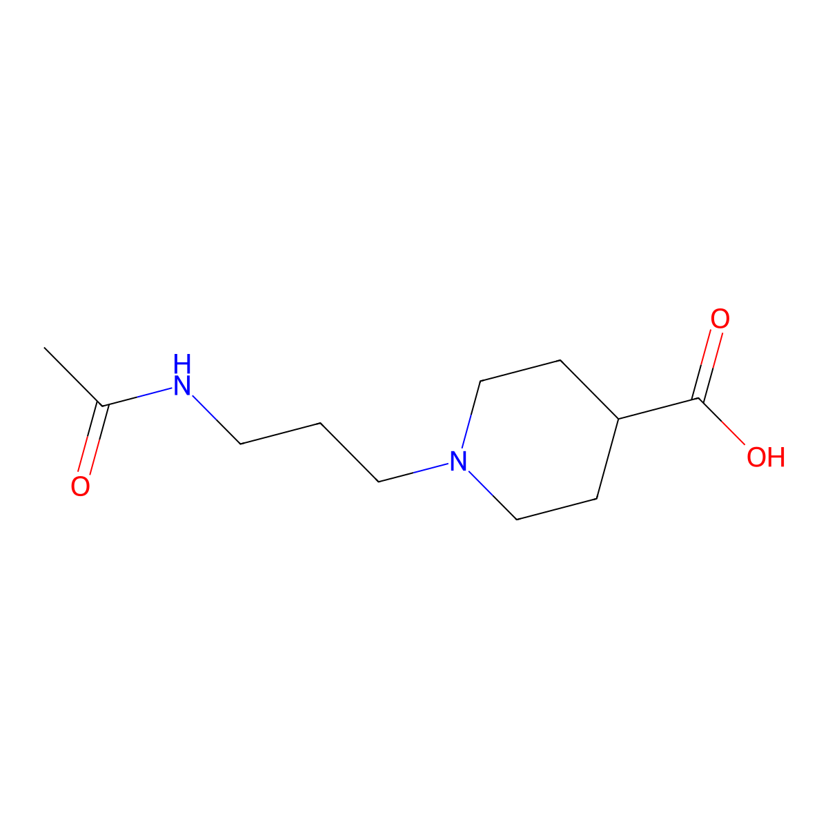 1-(3-Acetamidopropyl)piperidine-4-carboxylic acid molecular structure, CAS 2680902-45-6