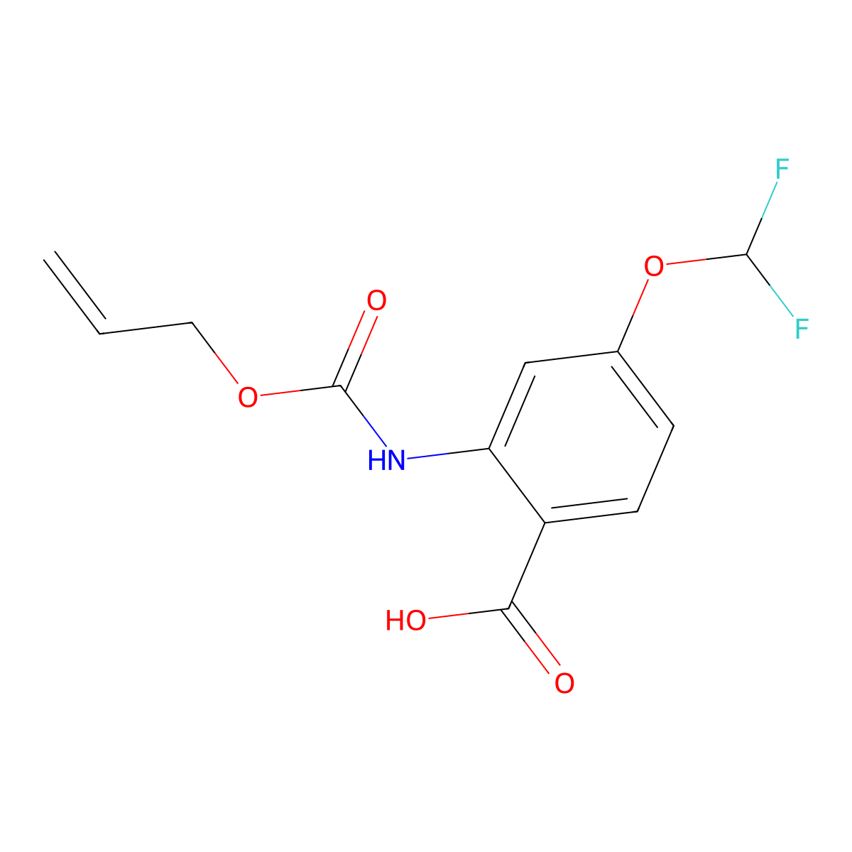 4-(Difluoromethoxy)-2-{[(prop-2-en-1-yloxy)carbonyl]amino}benzoic acid molecular structure, CAS 2680902-53-6