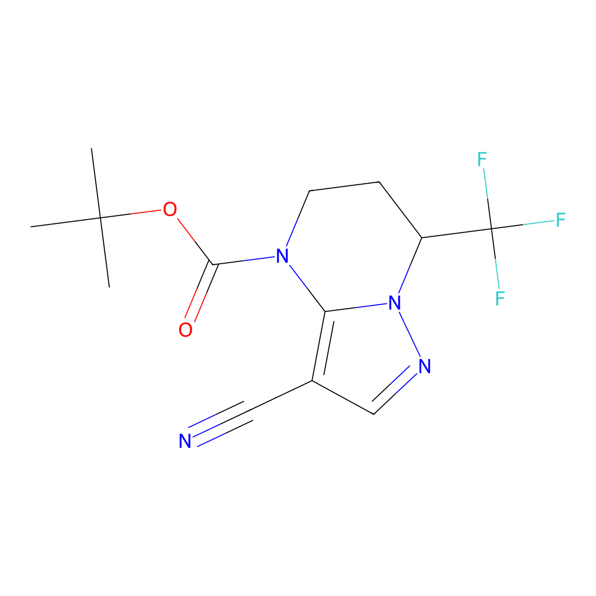 tert-butyl 3-cyano-7-(trifluoromethyl)-4H,5H,6H,7H-pyrazolo[1,5-a]pyrimidine-4-carboxylate molecular structure, CAS 2680902-62-7