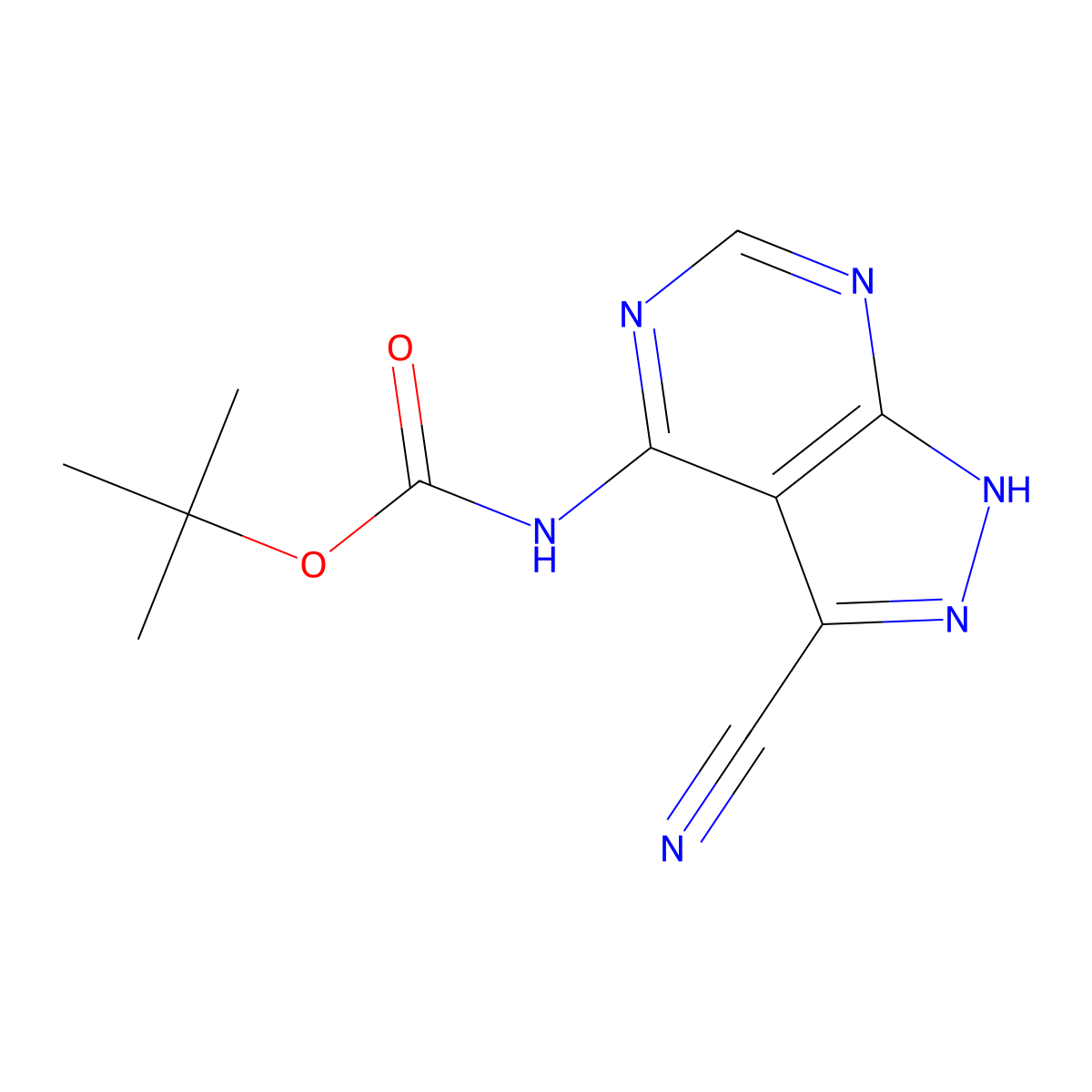 tert-butyl N-{3-cyano-1H-pyrazolo[3,4-d]pyrimidin-4-yl}carbamate molecular structure, CAS 2680902-70-7