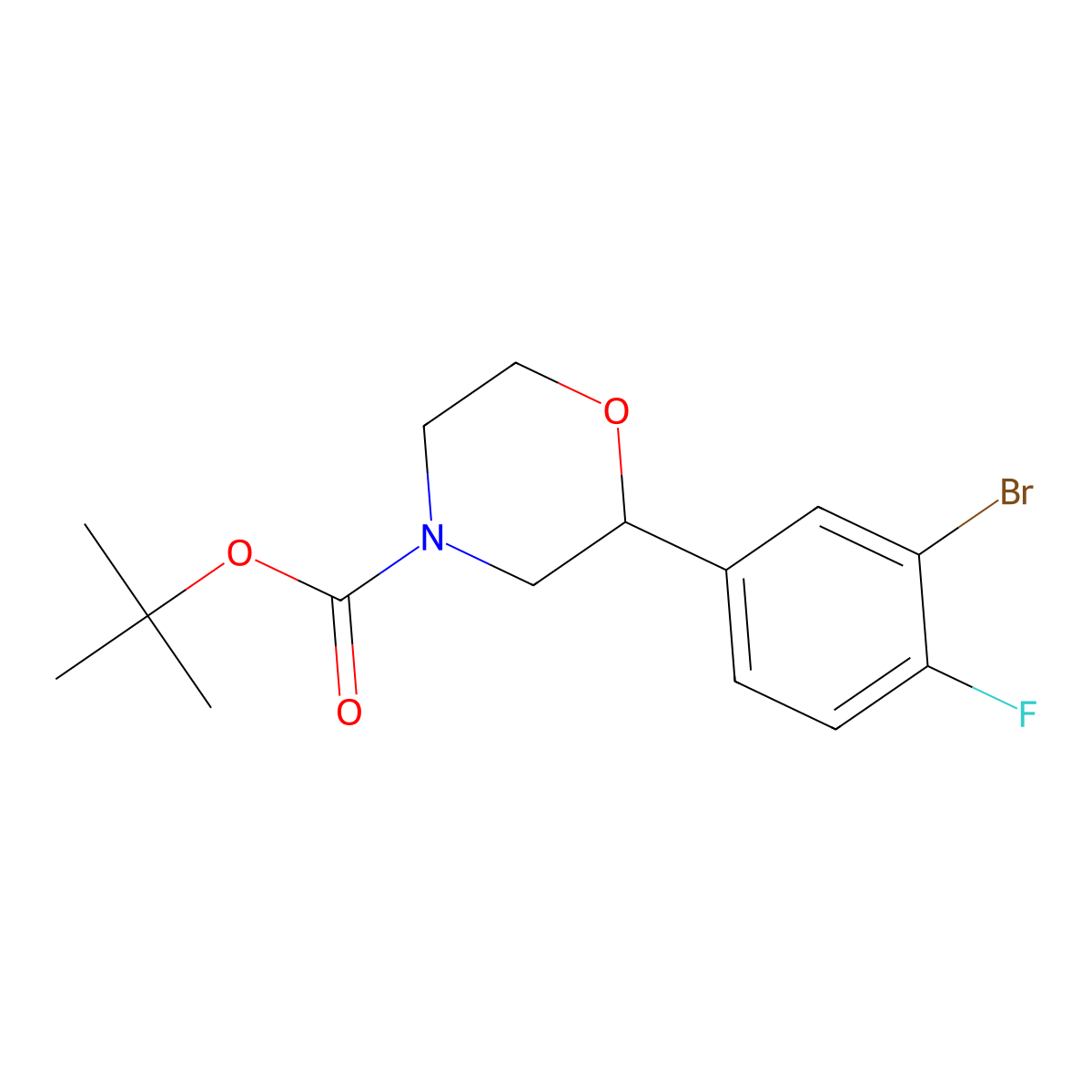 Tert-butyl 2-(3-bromo-4-fluoro-phenyl)morpholine-4-carboxylate molecular structure, CAS 2680902-84-3