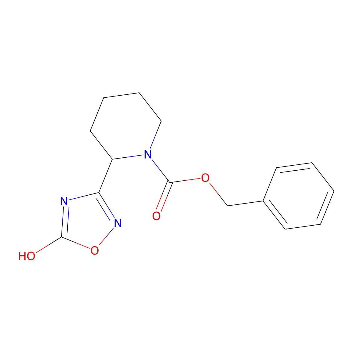 Benzyl 2-(5-hydroxy-1,2,4-oxadiazol-3-yl)piperidine-1-carboxylate molecular structure, CAS 2680902-86-5