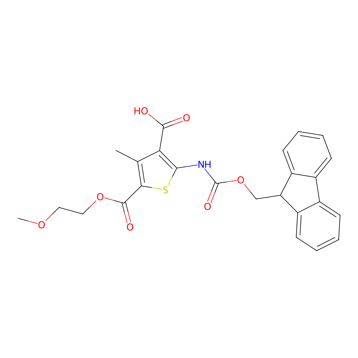 2-({[(9H-fluoren-9-yl)methoxy]carbonyl}amino)-5-[(2-methoxyethoxy)carbonyl]-4-methylthiophene-3-carboxylic acid molecular structure, CAS 2680902-88-7