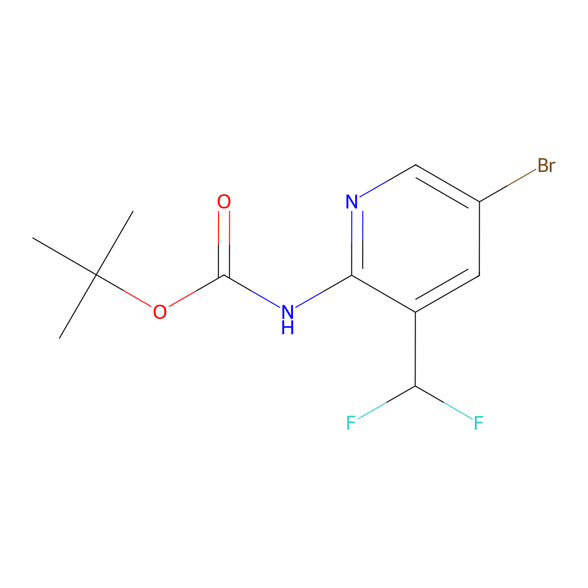 tert-butyl N-[5-bromo-3-(difluoromethyl)pyridin-2-yl]carbamate molecular structure, CAS 2680903-05-1