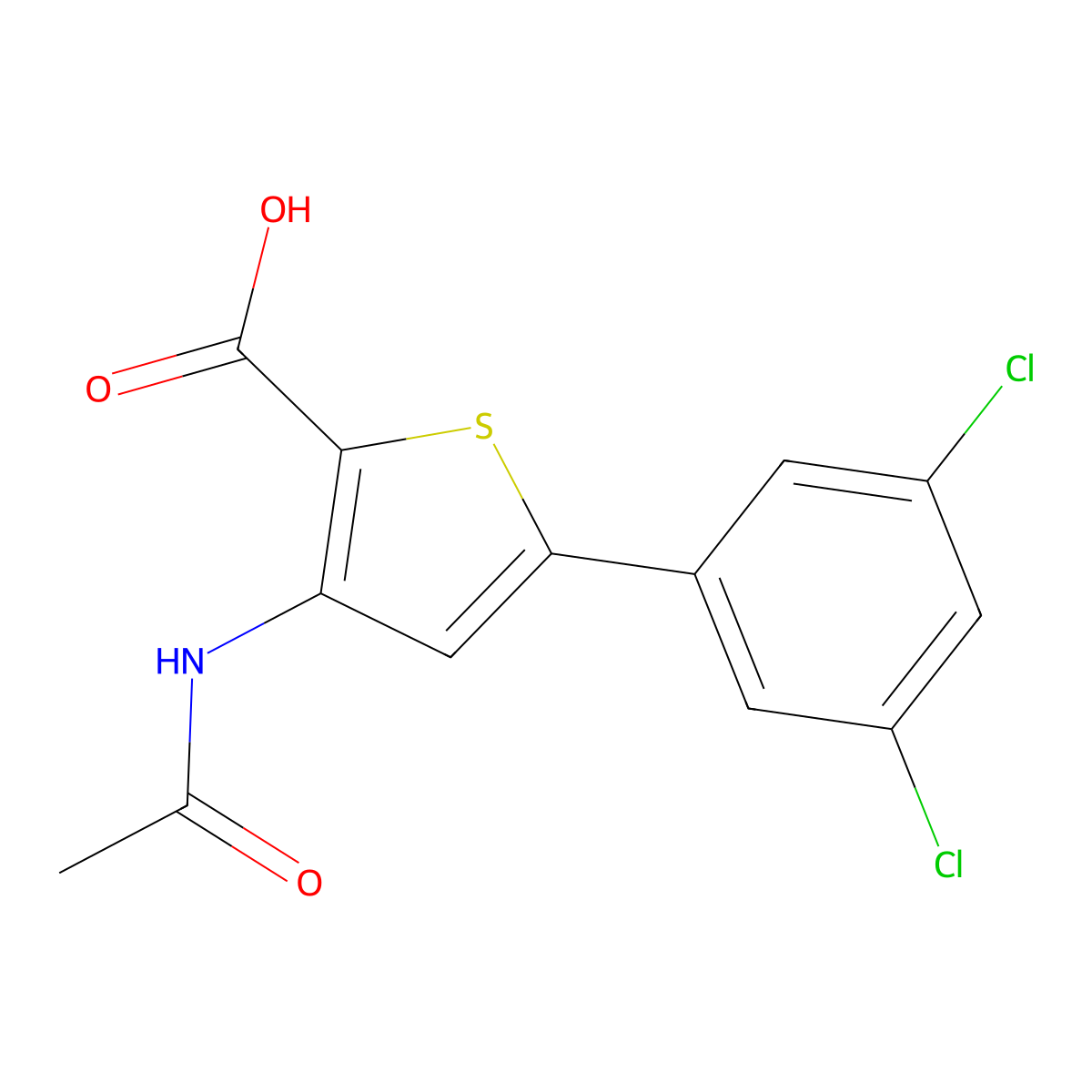 5-(3,5-Dichlorophenyl)-3-acetamidothiophene-2-carboxylic acid molecular structure, CAS 2680903-10-8