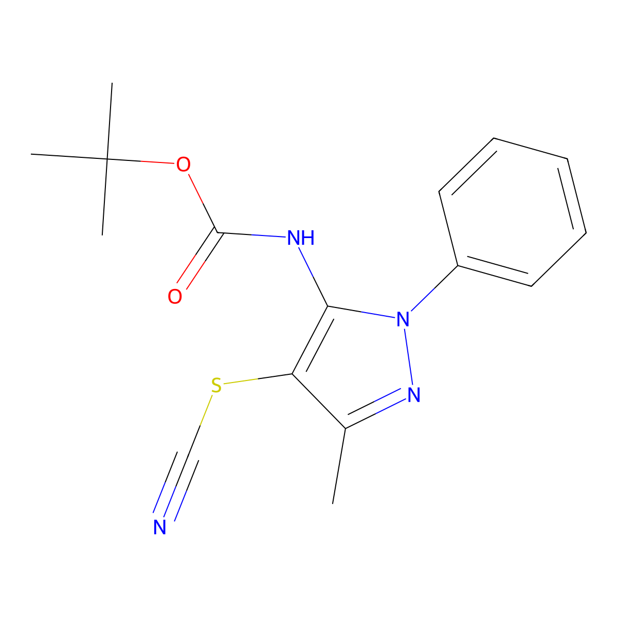tert-butyl N-[4-(cyanosulfanyl)-3-methyl-1-phenyl-1H-pyrazol-5-yl]carbamate molecular structure, CAS 2680903-14-2