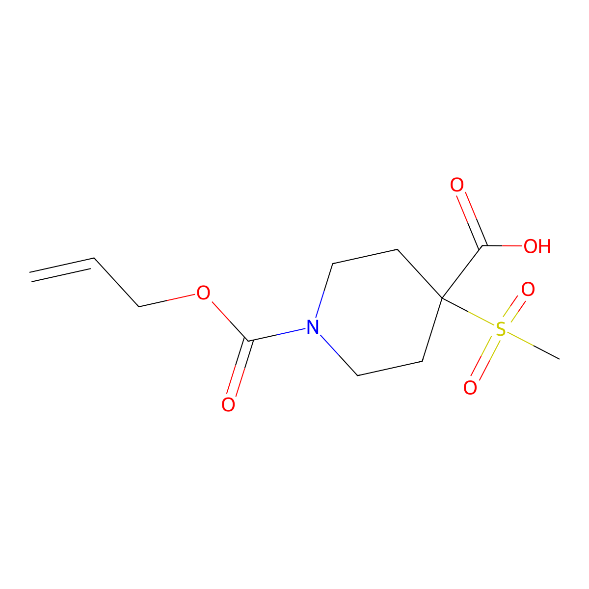 4-Methanesulfonyl-1-[(prop-2-en-1-yloxy)carbonyl]piperidine-4-carboxylic acid molecular structure, CAS 2680903-27-7