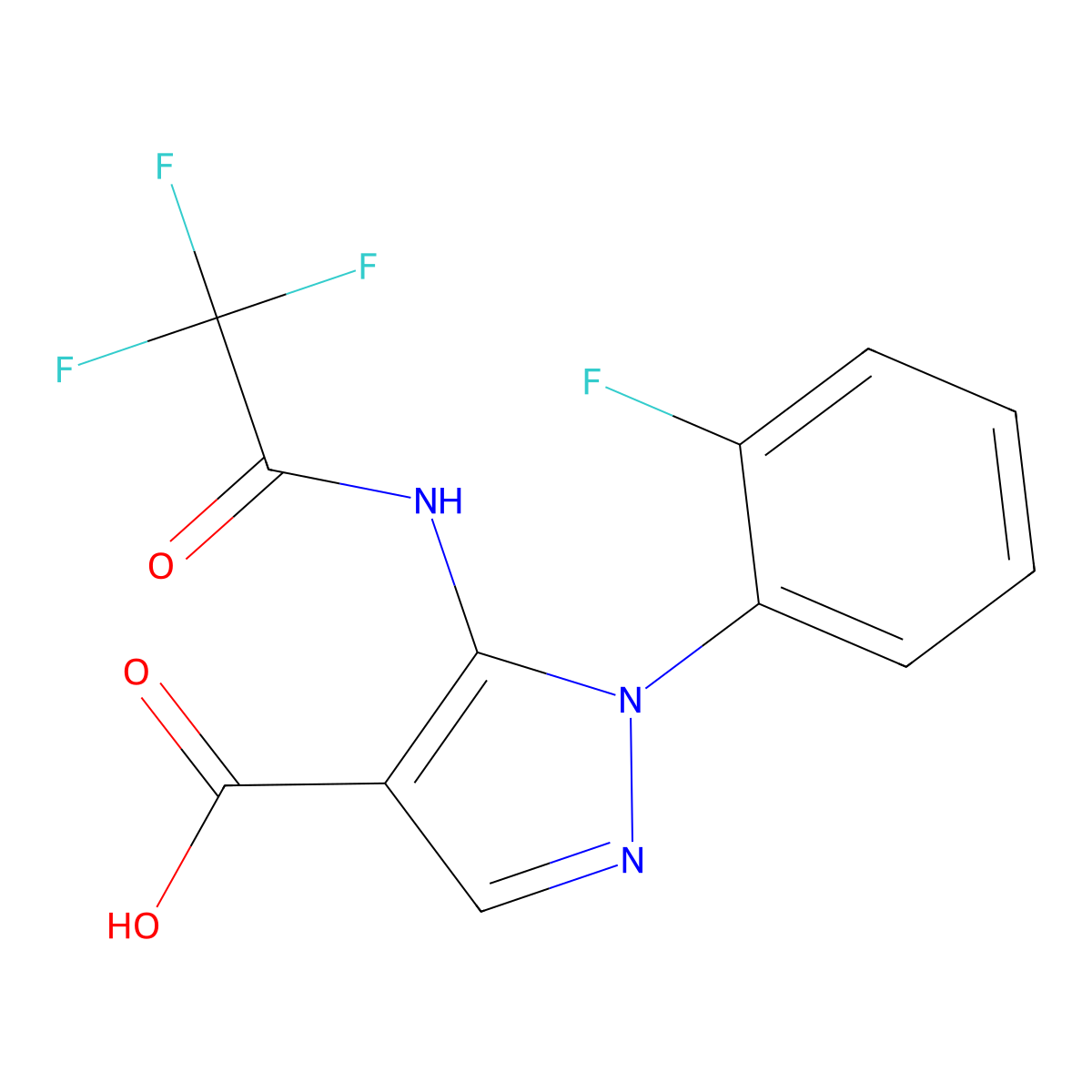 1-(2-fluorophenyl)-5-(2,2,2-trifluoroacetamido)-1H-pyrazole-4-carboxylic acid molecular structure, CAS 2680903-30-2