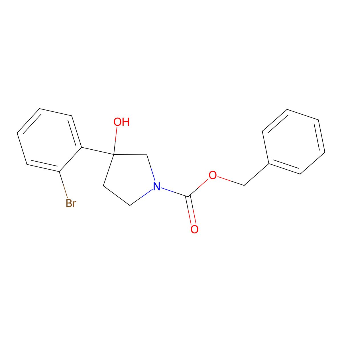 Benzyl 3-(2-bromophenyl)-3-hydroxypyrrolidine-1-carboxylate molecular structure, CAS 2680903-55-1