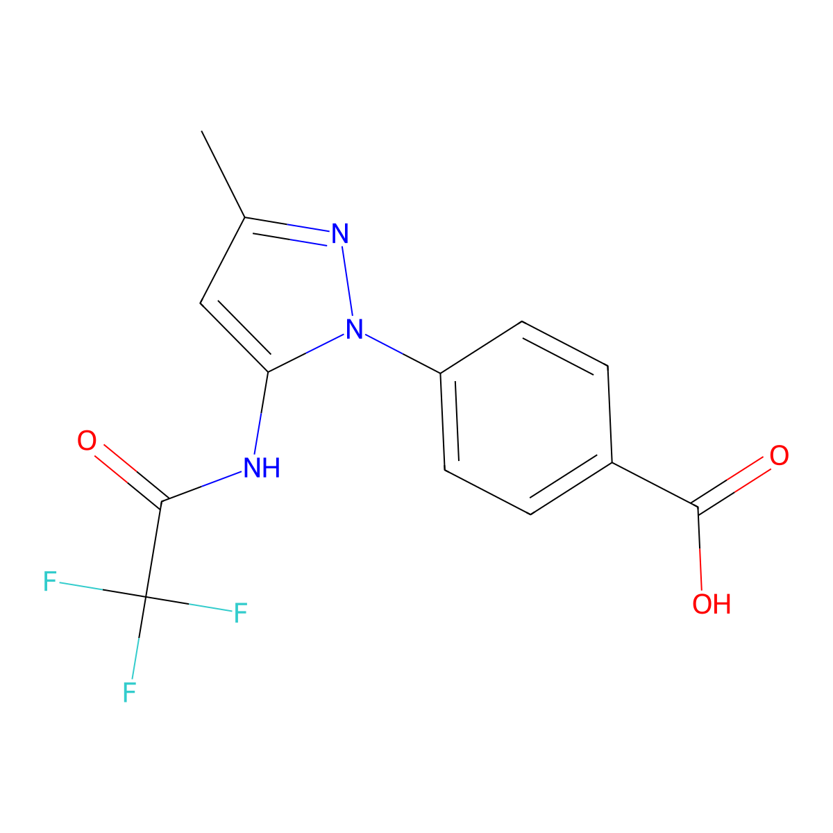 4-[3-methyl-5-(2,2,2-trifluoroacetamido)-1H-pyrazol-1-yl]benzoic acid molecular structure, CAS 2680903-64-2