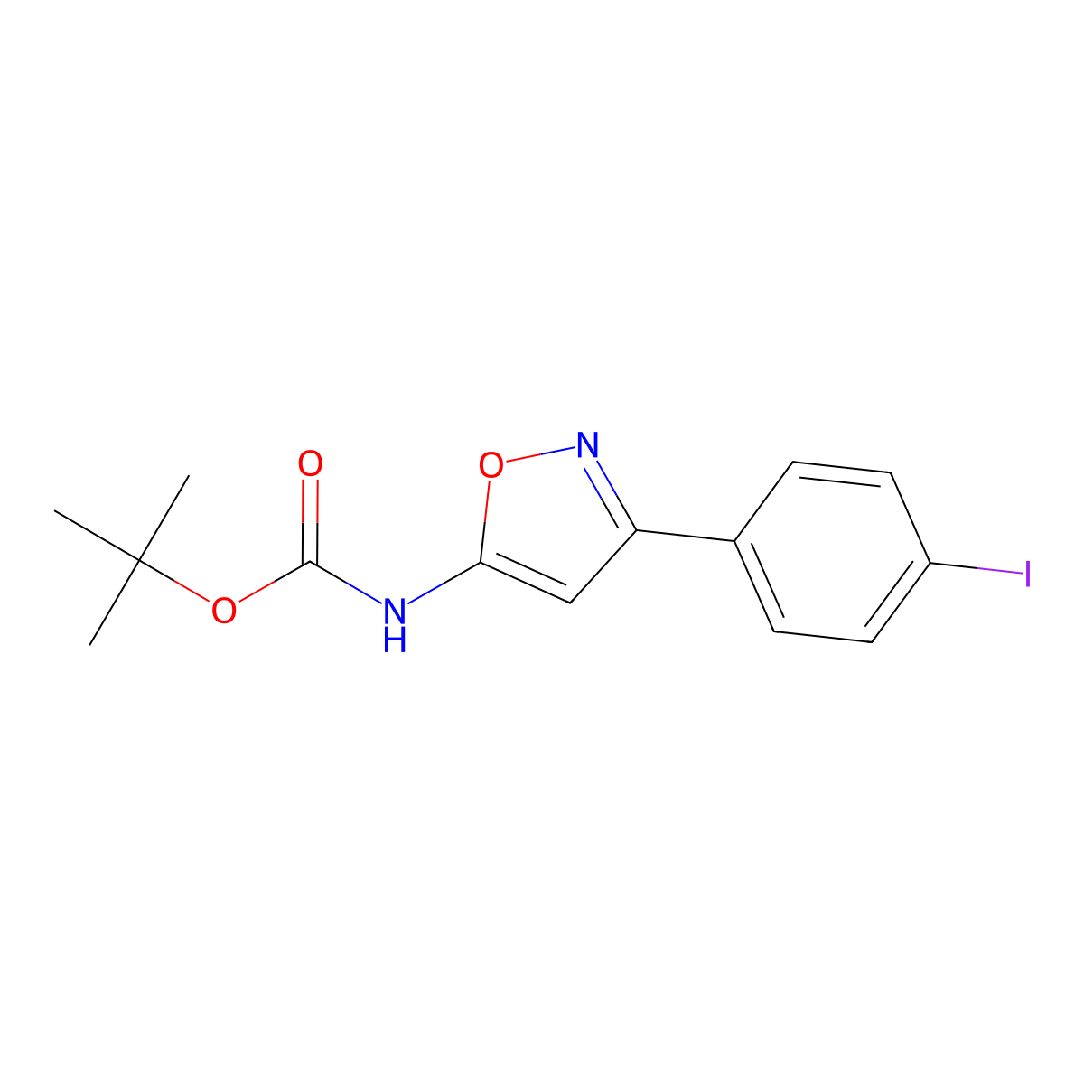 tert-butyl N-[3-(4-iodophenyl)-1,2-oxazol-5-yl]carbamate molecular structure, CAS 2680903-68-6