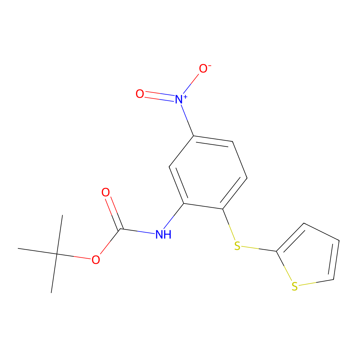tert-butyl N-[5-nitro-2-(thiophen-2-ylsulfanyl)phenyl]carbamate molecular structure, CAS 2680903-72-2