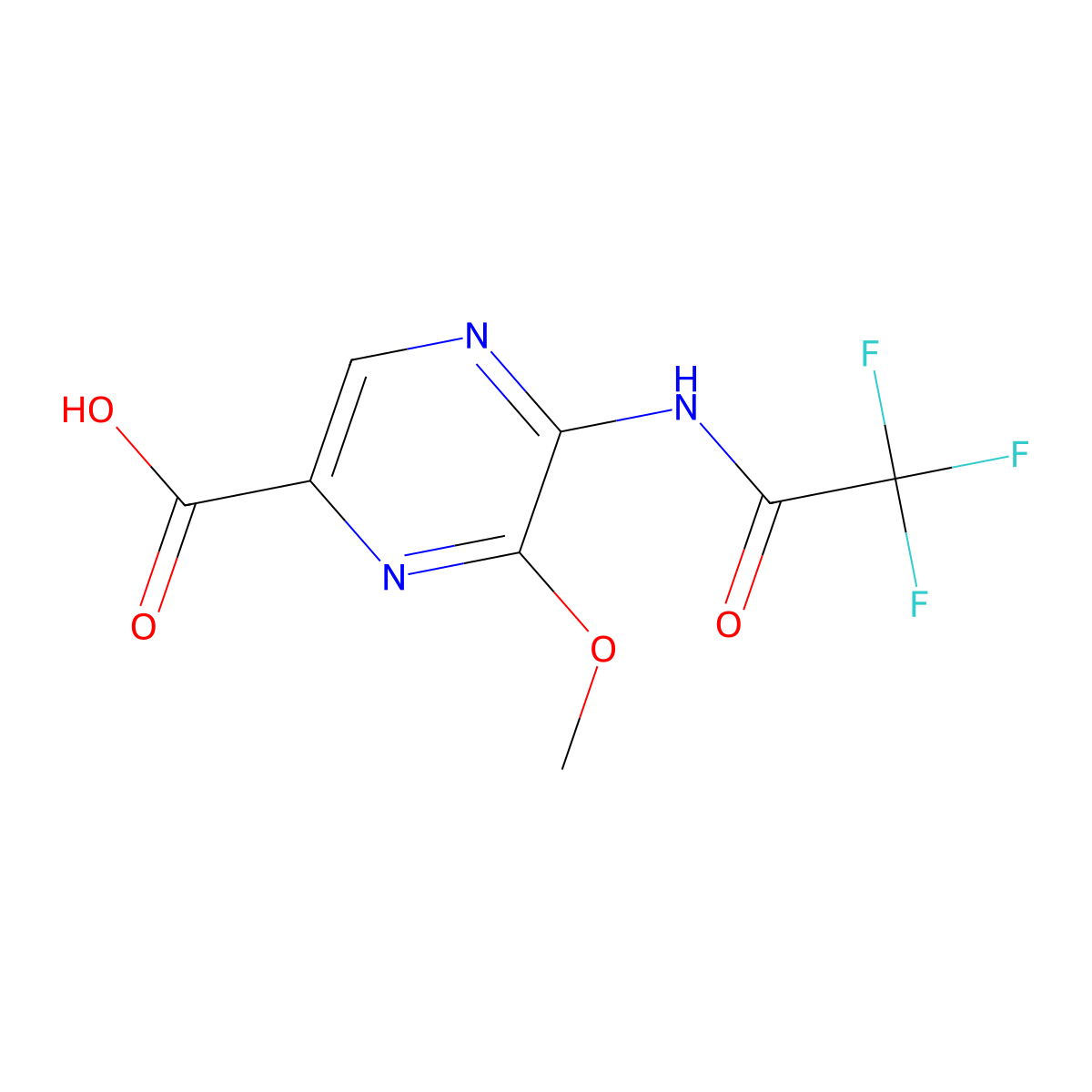 6-Methoxy-5-(2,2,2-trifluoroacetamido)pyrazine-2-carboxylic acid molecular structure, CAS 2680903-77-7