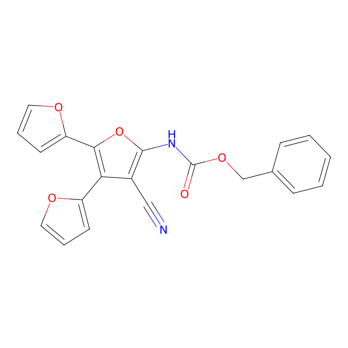 benzyl N-[4'-cyano-2'-(furan-2-yl)-[2,3'-bifuran]-5'-yl]carbamate molecular structure, CAS 2680903-88-0