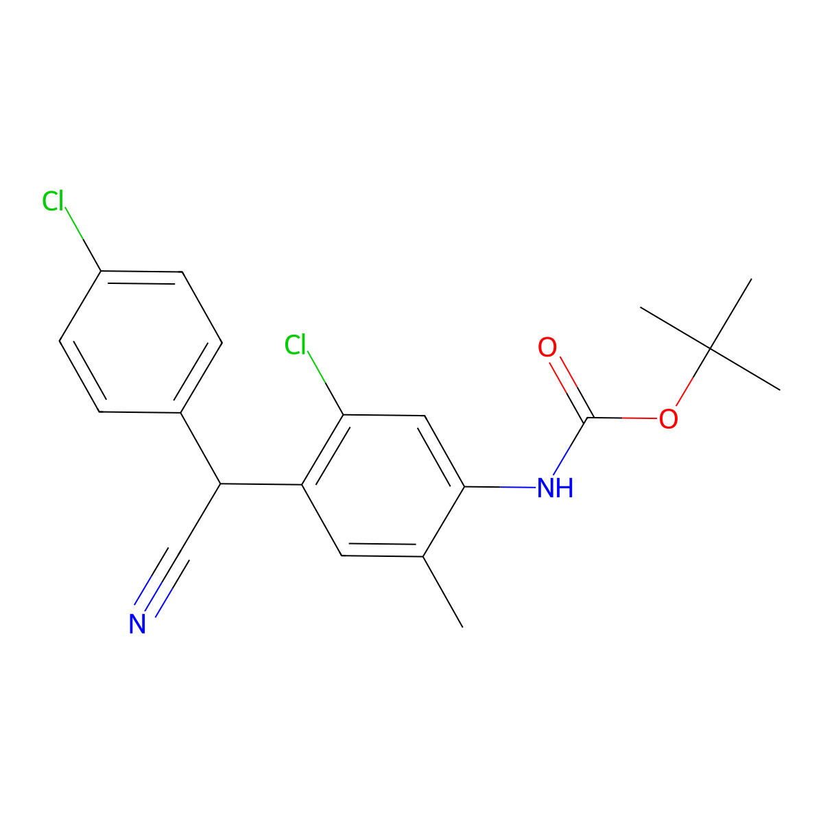 tert-butyl N-{5-chloro-4-[(4-chlorophenyl)(cyano)methyl]-2-methylphenyl}carbamate molecular structure, CAS 2680903-96-0