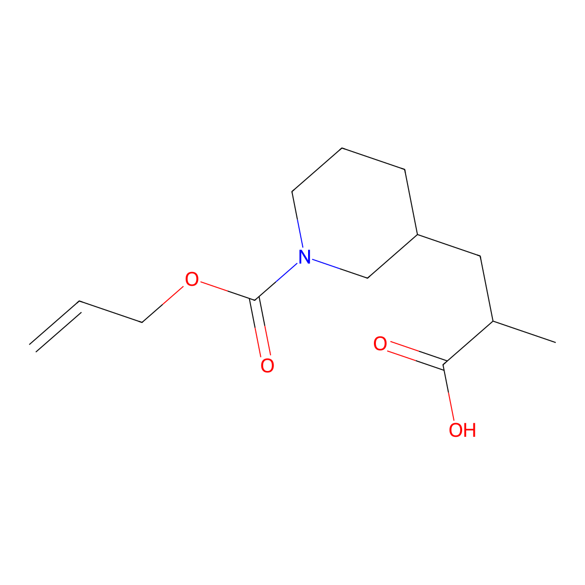 2-Methyl-3-{1-[(prop-2-en-1-yloxy)carbonyl]piperidin-3-yl}propanoic acid molecular structure, CAS 2680904-15-6