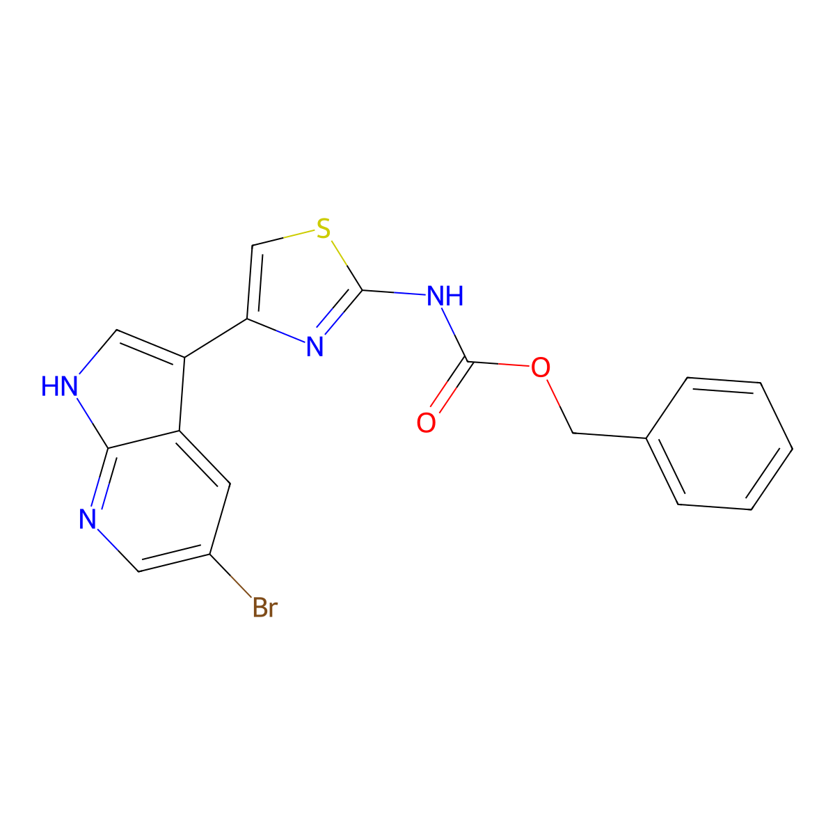 benzyl N-(4-{5-bromo-1H-pyrrolo[2,3-b]pyridin-3-yl}-1,3-thiazol-2-yl)carbamate molecular structure, CAS 2680904-16-7