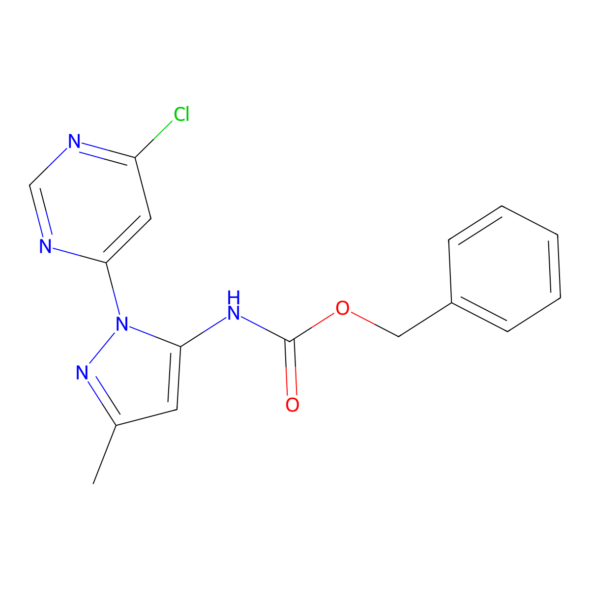 benzyl N-[1-(6-chloropyrimidin-4-yl)-3-methyl-1H-pyrazol-5-yl]carbamate molecular structure, CAS 2680904-25-8