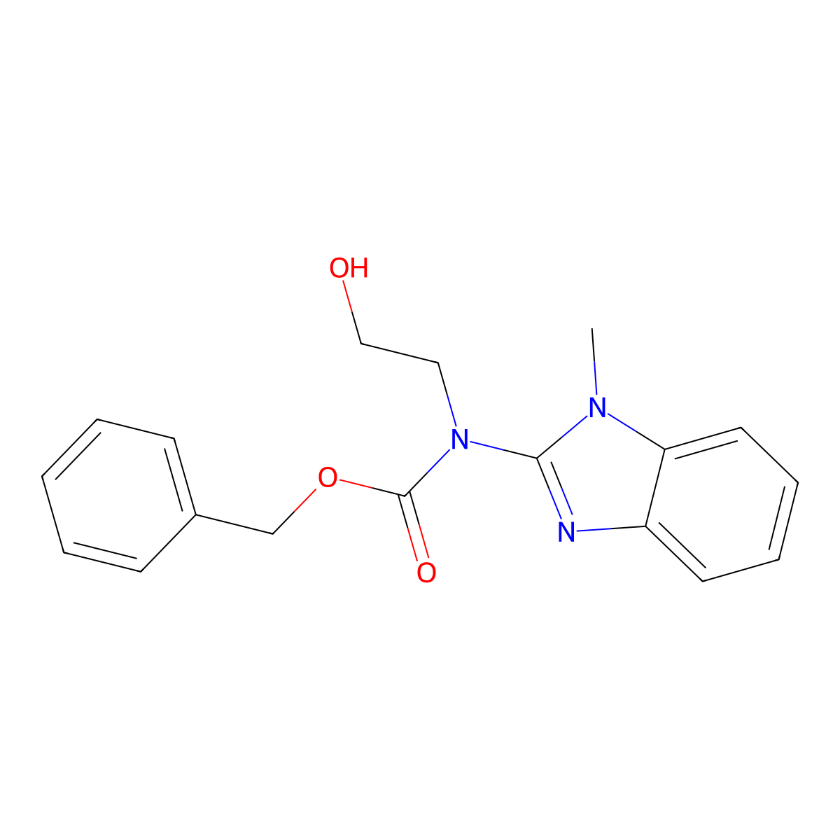 benzyl N-(2-hydroxyethyl)-N-(1-methyl-1H-1,3-benzodiazol-2-yl)carbamate molecular structure, CAS 2680904-28-1