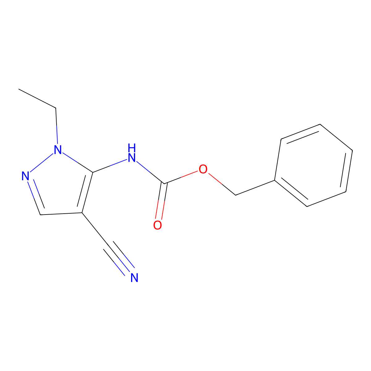 benzyl N-(4-cyano-1-ethyl-1H-pyrazol-5-yl)carbamate molecular structure, CAS 2680904-39-4