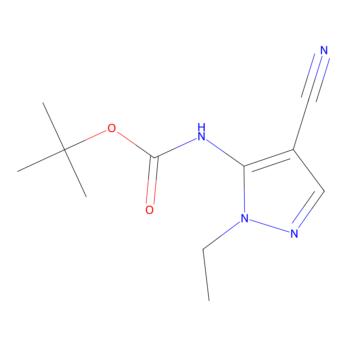 tert-butyl N-(4-cyano-1-ethyl-1H-pyrazol-5-yl)carbamate molecular structure, CAS 2680904-50-9
