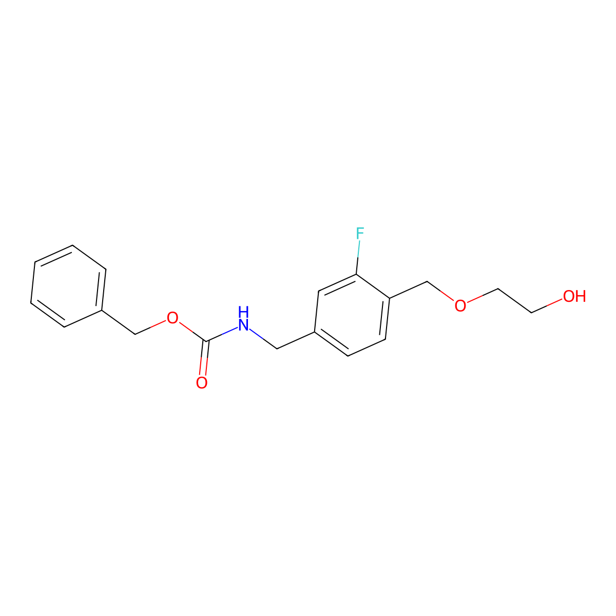benzyl N-({3-fluoro-4-[(2-hydroxyethoxy)methyl]phenyl}methyl)carbamate molecular structure, CAS 2680904-56-5