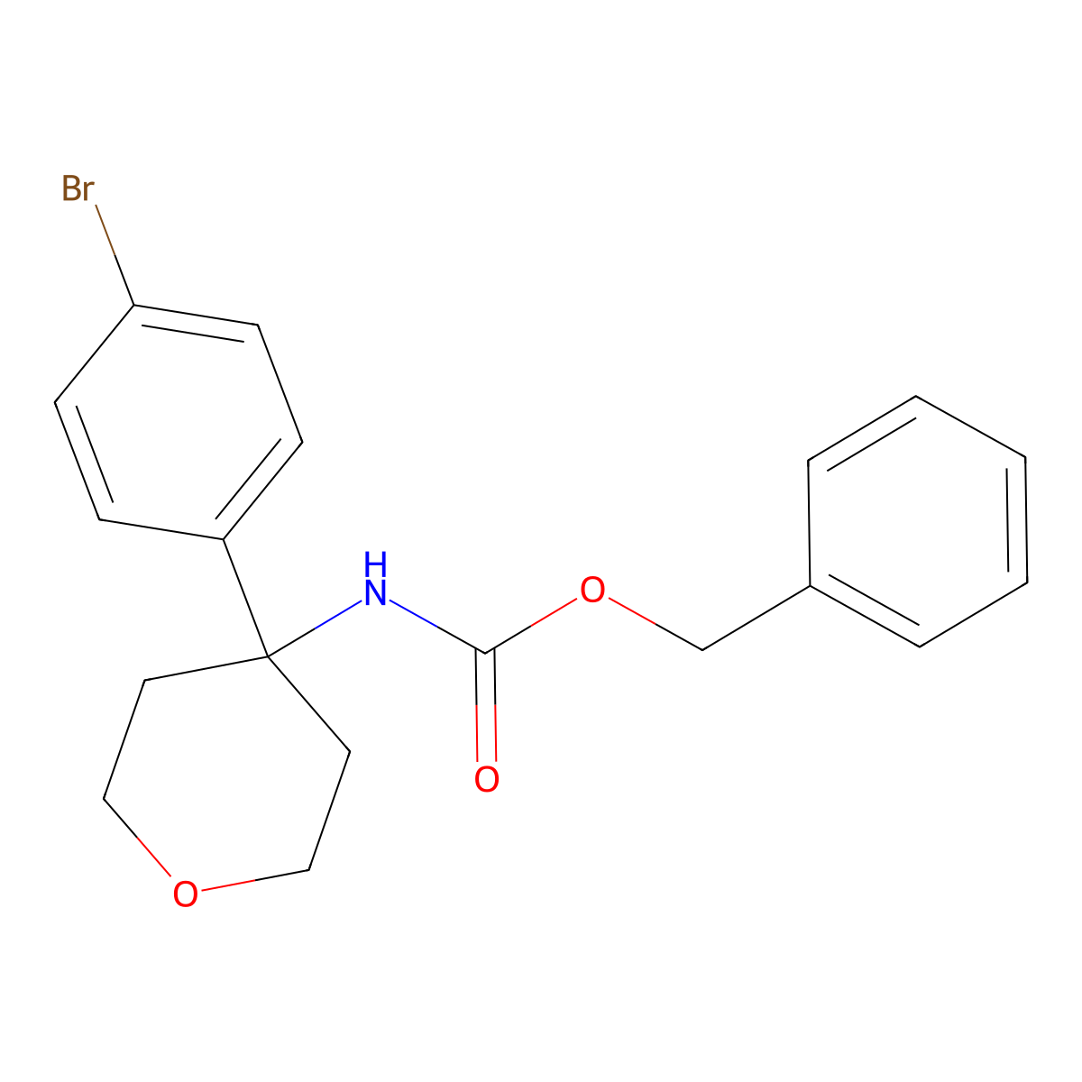benzyl N-[4-(4-bromophenyl)oxan-4-yl]carbamate molecular structure, CAS 2680904-60-1