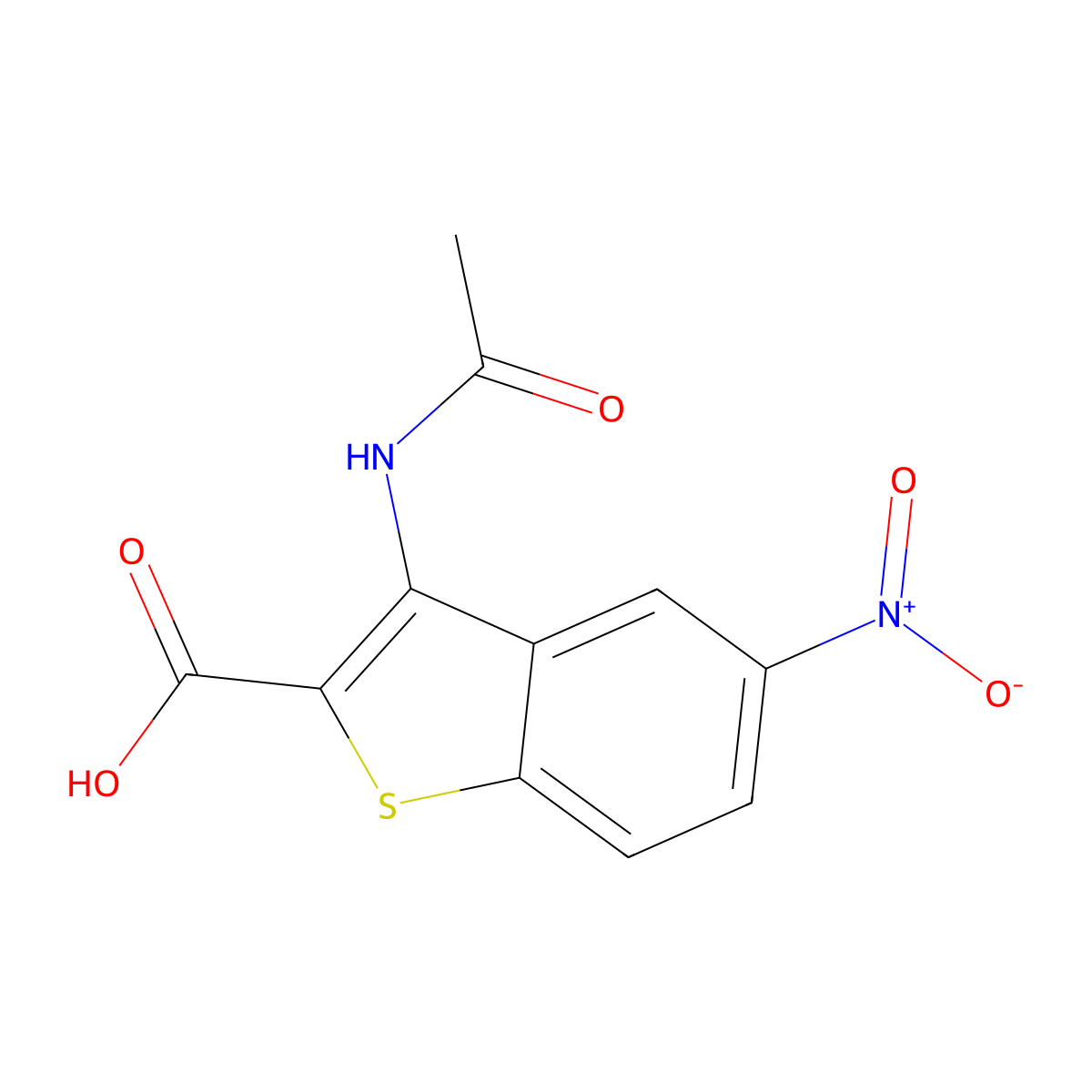 3-Acetamido-5-nitro-1-benzothiophene-2-carboxylic acid molecular structure, CAS 2680904-65-6