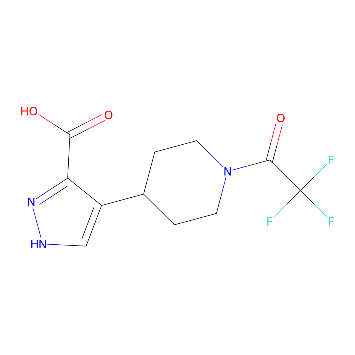 4-[1-(2,2,2-trifluoroacetyl)piperidin-4-yl]-1H-pyrazole-3-carboxylic acid molecular structure, CAS 2680904-68-9