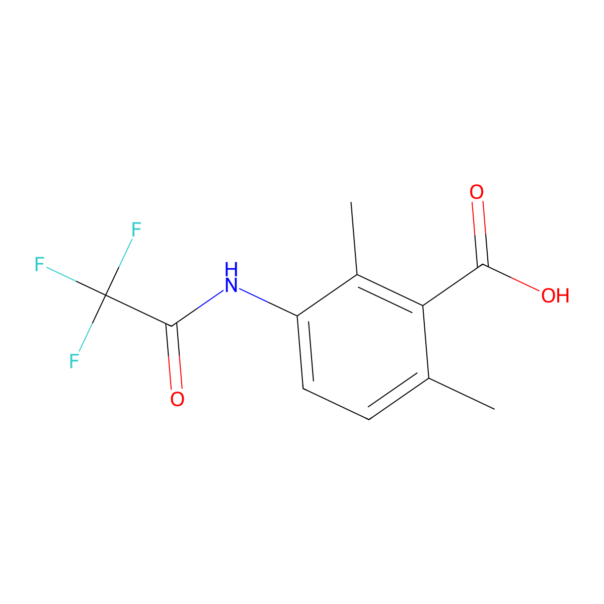 2,6-Dimethyl-3-(2,2,2-trifluoroacetamido)benzoic acid molecular structure, CAS 2680904-84-9