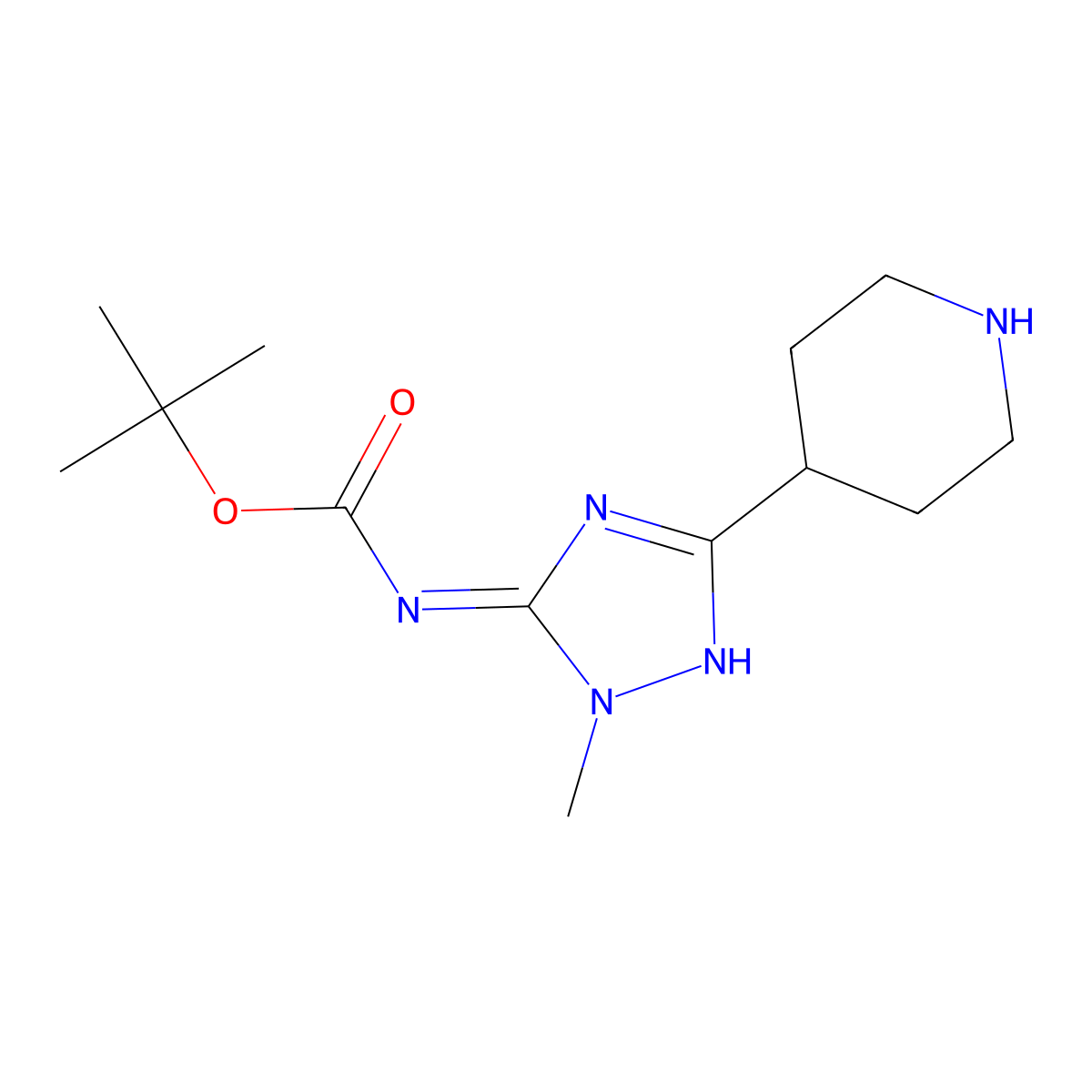 tert-butyl N-[2-methyl-5-(piperidin-4-yl)-2,3-dihydro-1H-1,2,4-triazol-3-ylidene]carbamate molecular structure, CAS 2681255-59-2