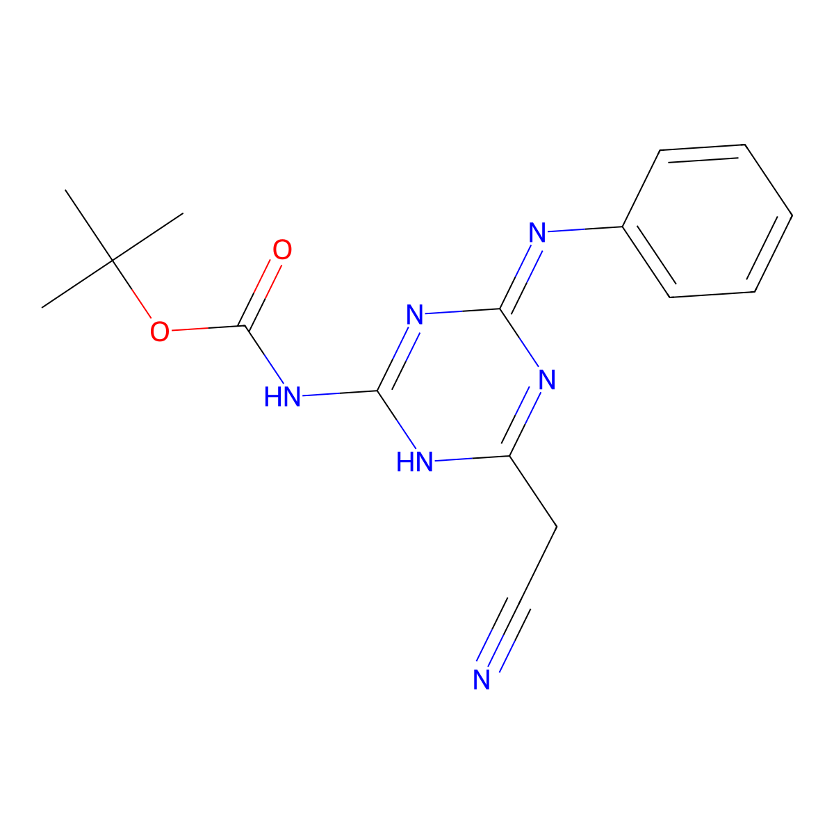 tert-butyl N-[6-(cyanomethyl)-4-(phenylimino)-1,4-dihydro-1,3,5-triazin-2-yl]carbamate molecular structure, CAS 2681255-60-5