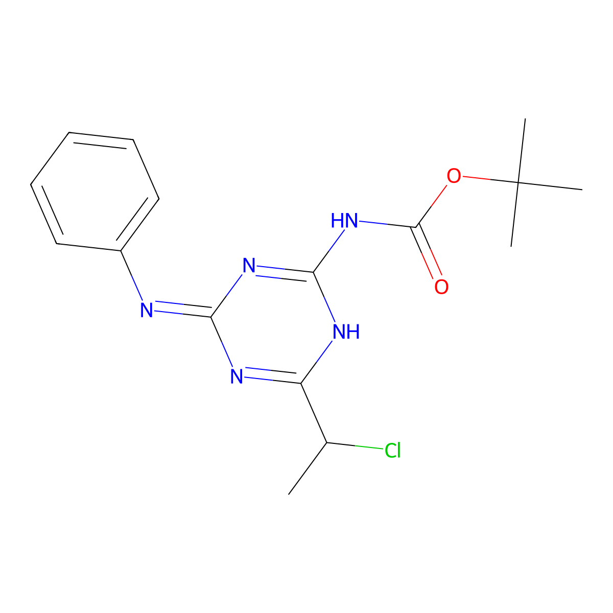 tert-butyl N-[6-(1-chloroethyl)-4-(phenylimino)-1,4-dihydro-1,3,5-triazin-2-yl]carbamate molecular structure, CAS 2681255-81-0