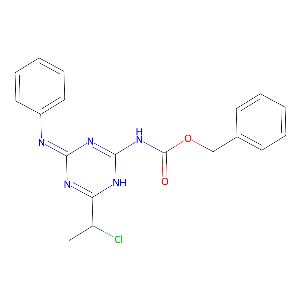 benzyl N-[6-(1-chloroethyl)-4-(phenylimino)-1,4-dihydro-1,3,5-triazin-2-yl]carbamate molecular structure, CAS 2681255-99-0