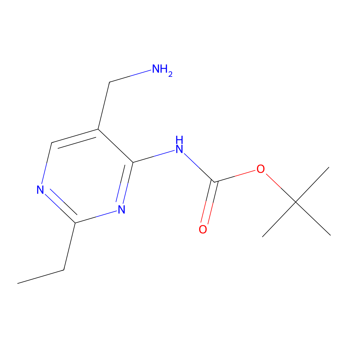 tert-butyl N-[5-(aminomethyl)-2-ethyl-1,4-dihydropyrimidin-4-ylidene]carbamate molecular structure, CAS 2681256-12-0