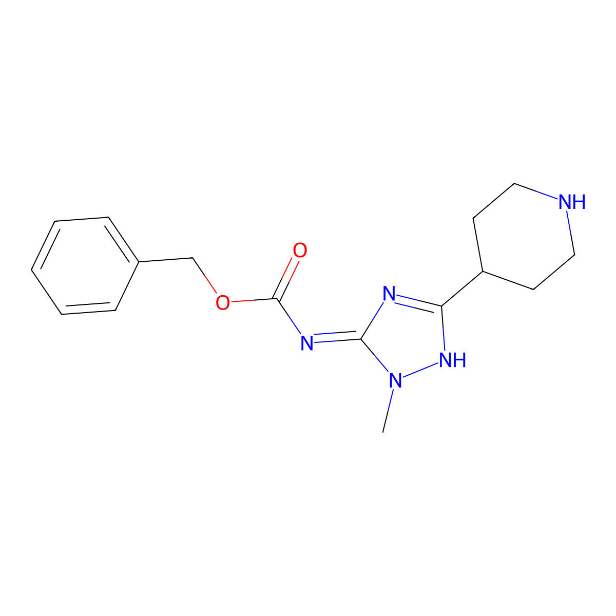 benzyl N-[2-methyl-5-(piperidin-4-yl)-2,3-dihydro-1H-1,2,4-triazol-3-ylidene]carbamate molecular structure, CAS 2681256-35-7