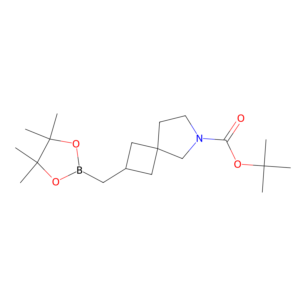 Tert-butyl 2-[(4,4,5,5-tetramethyl-1,3,2-dioxaborolan-2-yl)methyl]-6-azaspiro[3.4]octane-6-carboxylate molecular structure, CAS 2681279-61-6
