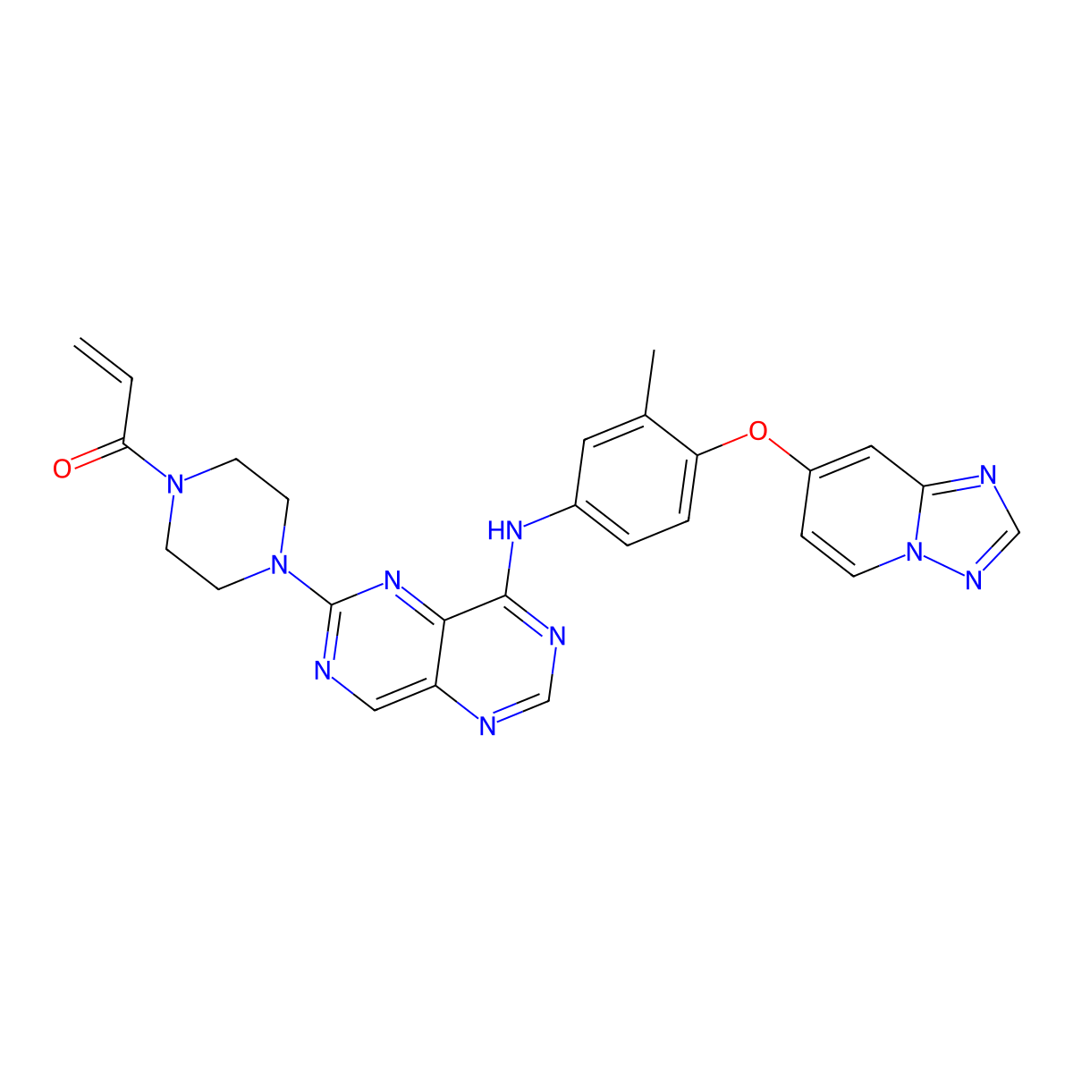 1-[4-[4-[3-Methyl-4-([1,2,4]triazolo[1,5-a]pyridin-7-yloxy)anilino]pyrimido[5,4-d]pyrimidin-6-yl]piperazin-1-yl]prop-2-en-1-one molecular structure, CAS 2681392-19-6