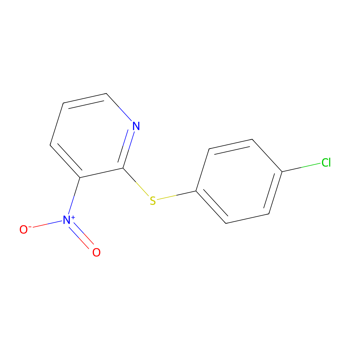 2-[(4-Chlorophenyl)thio]-3-nitropyridine molecular structure, CAS 26820-31-5